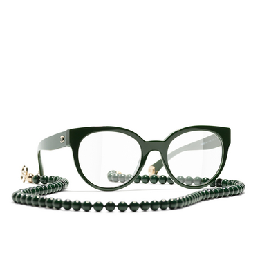 Optiques papillon CHANEL 1702 dark green & gold - Vue trois quarts
