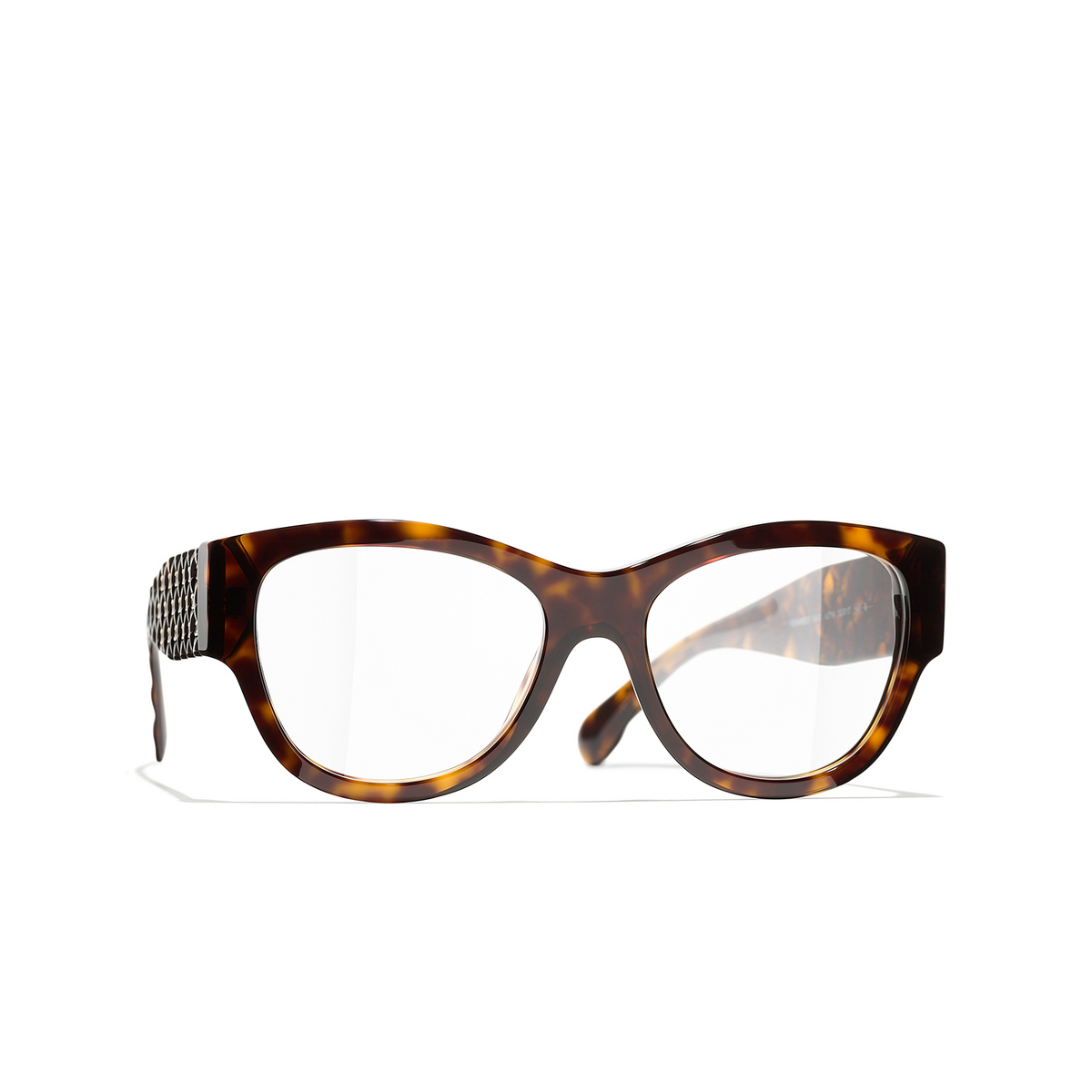 CHANEL square Eyeglasses C714 Dark Tortoise & Gold - three-quarters view