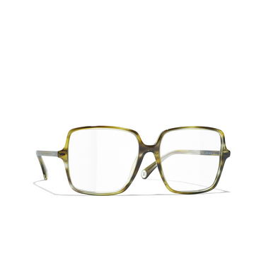 CHANEL square Eyeglasses 1729 green tortoise - three-quarters view