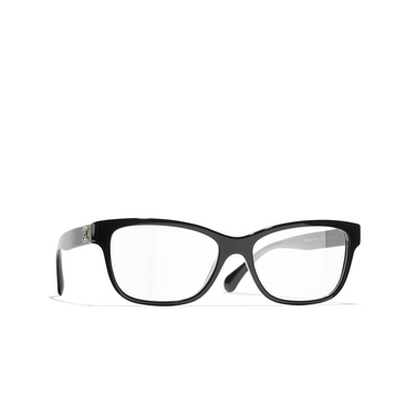 CHANEL rectangle Eyeglasses C622 black & gold - three-quarters view
