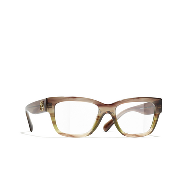 CHANEL rectangle Eyeglasses 1743 khaki & brown - three-quarters view