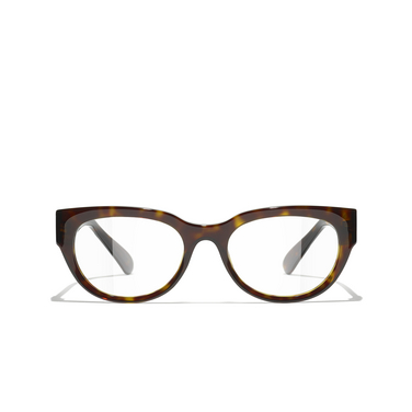 CHANEL rectangle Eyeglasses C714 dark tortoise - front view
