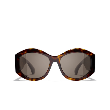 CHANEL oval Sunglasses C71483 dark tortoise - front view