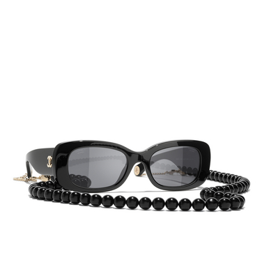 Gafas de sol rectangulares CHANEL C622T8 black & gold - Vista tres cuartos