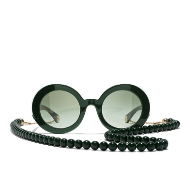 CHANEL round Sunglasses 17028E dark green & gold - front view