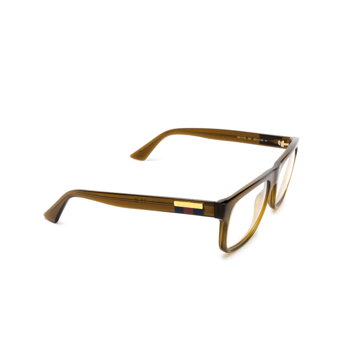 Gucci GG1117O Eyeglasses 002 Transparent Brown - three-quarters view