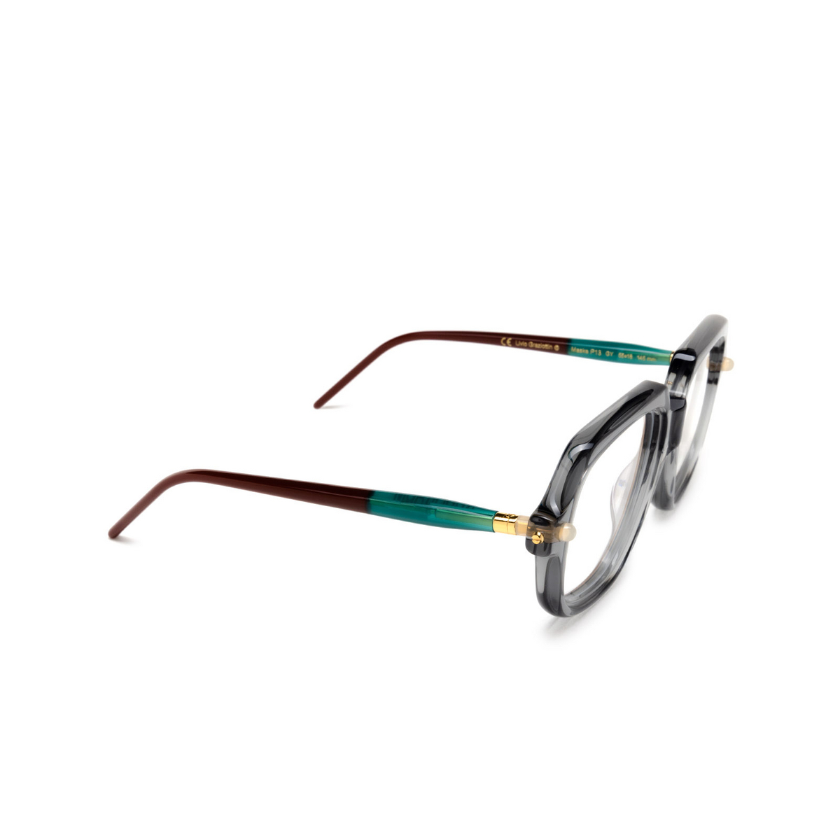Kuboraum P13 Eyeglasses GY Grey & Green - three-quarters view