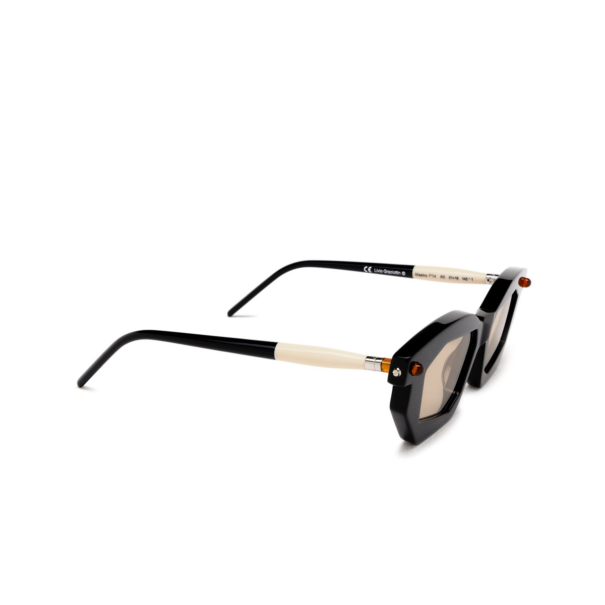 Kuboraum P14 Sunglasses BS Black Shine & Cream - three-quarters view