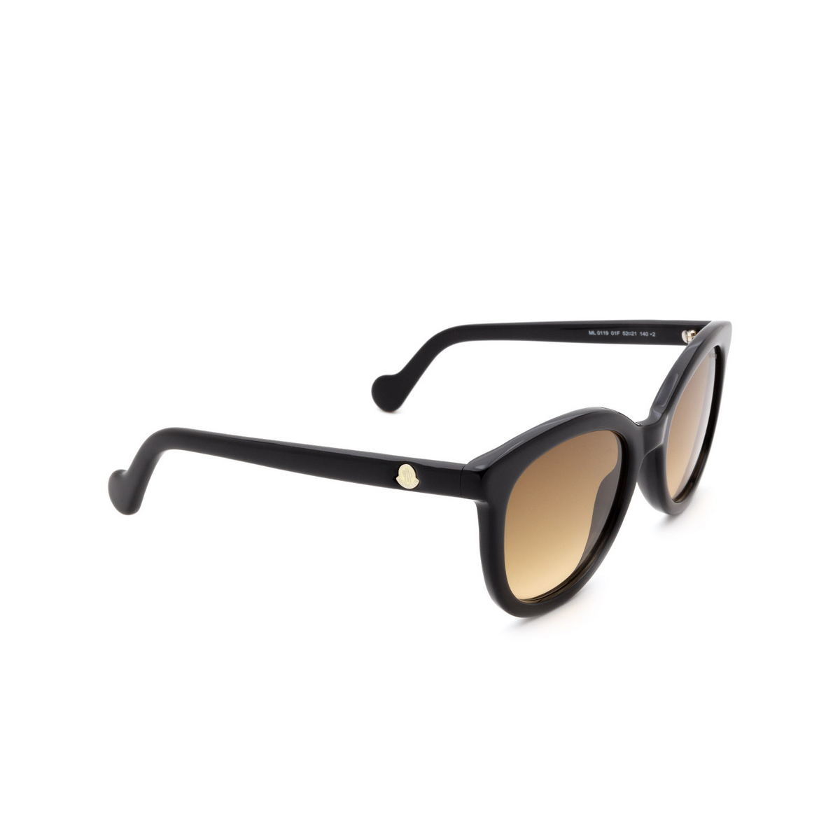 Moncler ML0119 Sunglasses 01F Shiny Black - three-quarters view