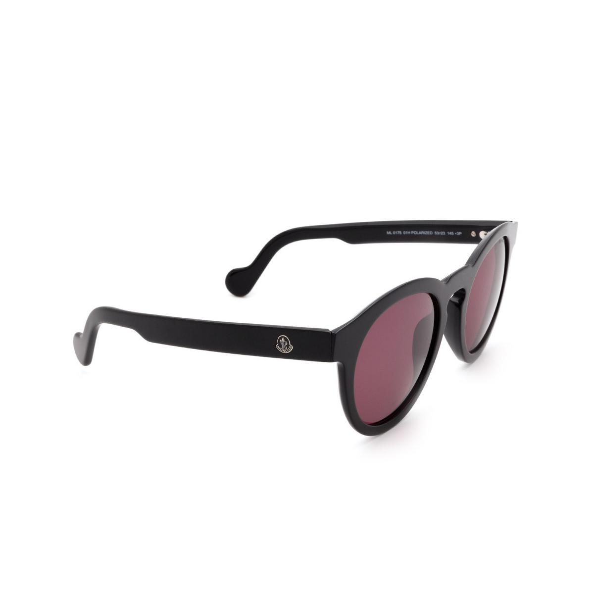Moncler ML0175 Sunglasses 01H Shiny Black - three-quarters view