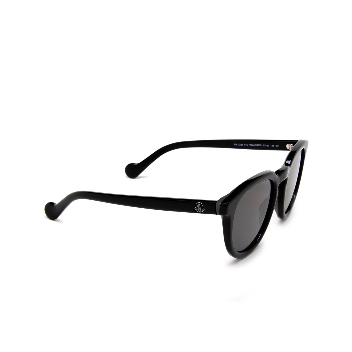 Moncler ML0229 Sunglasses 01D Shiny Black - three-quarters view