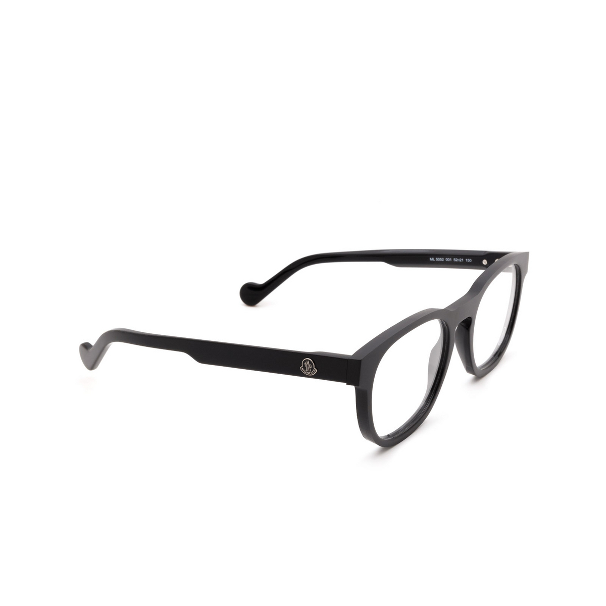 Moncler ML5052 Eyeglasses 001 Shiny Black - three-quarters view
