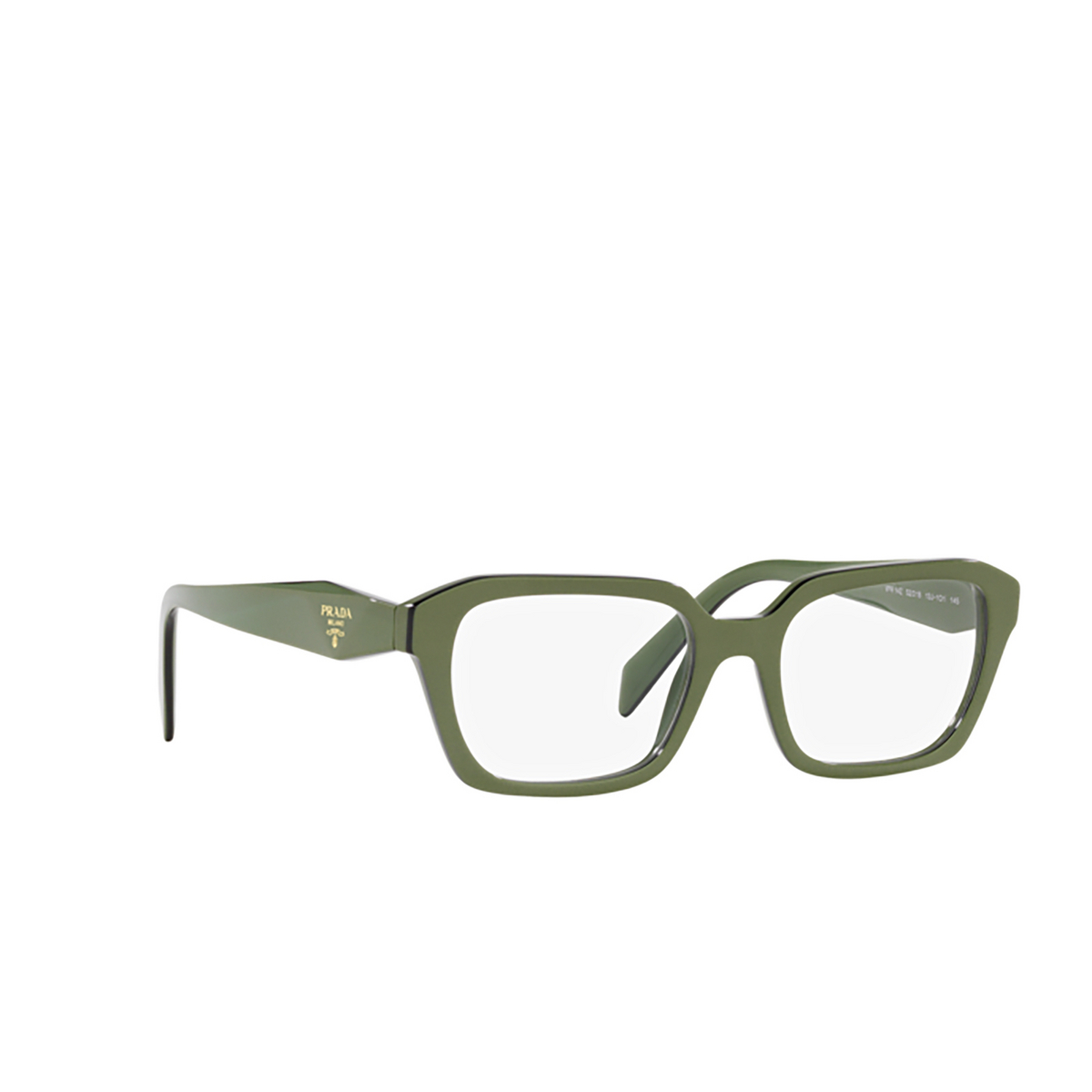 Prada PR 14ZV Eyeglasses 13J1O1 Clear Green - three-quarters view
