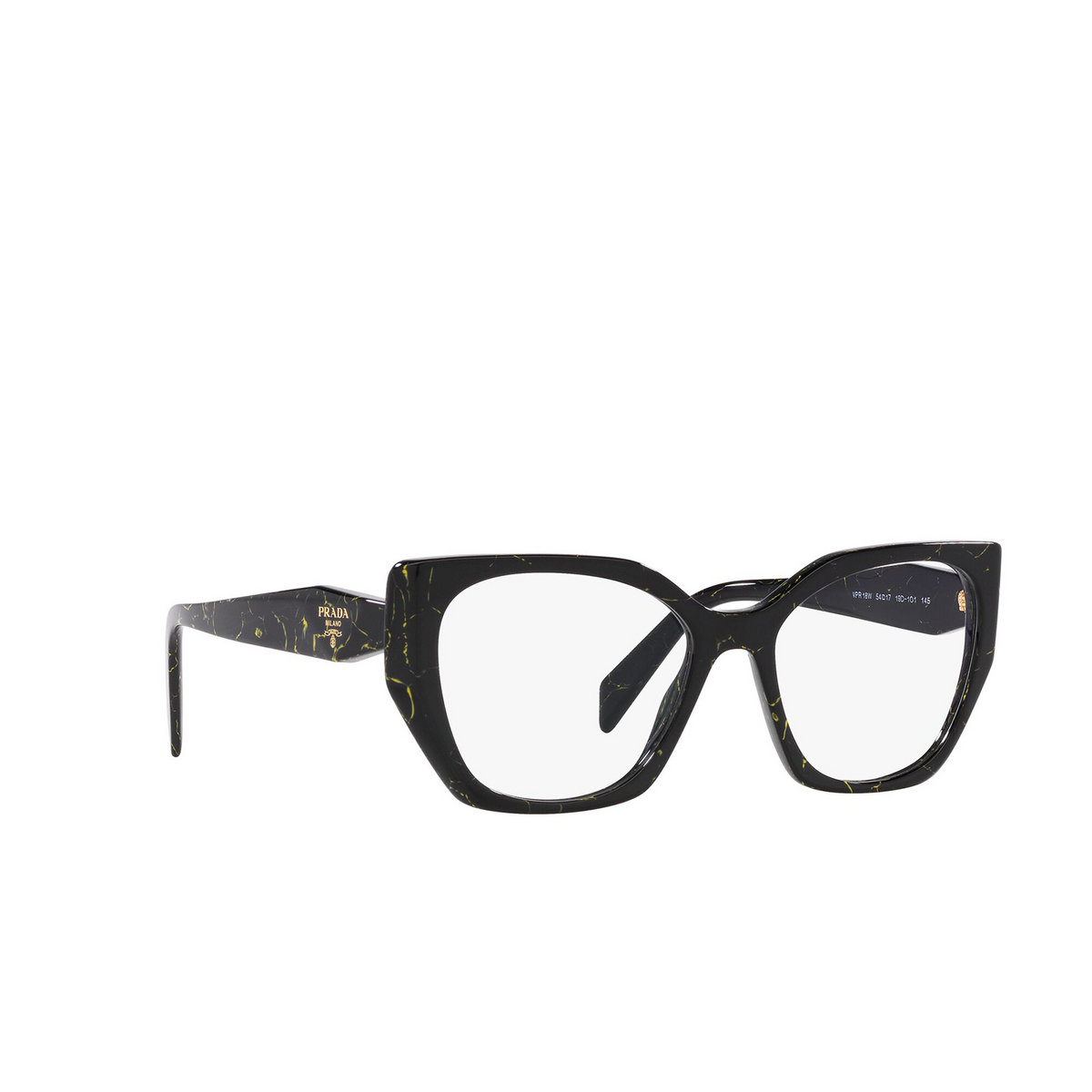 Prada PR 18WV Eyeglasses 19D1O1 Black / Yellow Marble - three-quarters view