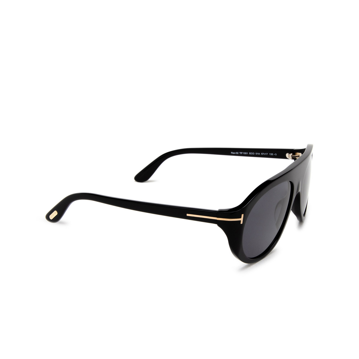 Tom Ford REX-02 Sunglasses 01A Shiny Black - three-quarters view