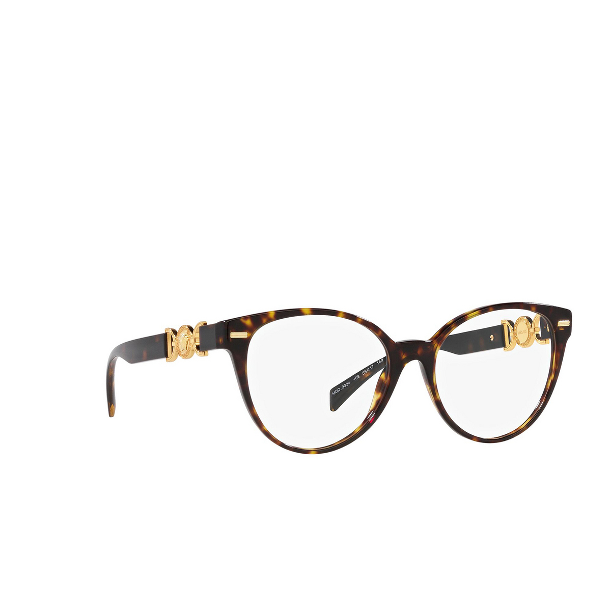 Versace VE3334 Eyeglasses 108 Havana - three-quarters view