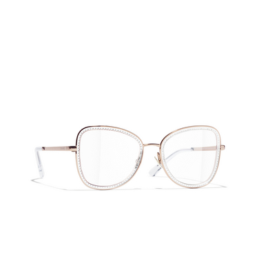 CHANEL square Eyeglasses C226 beige, pink & gold - three-quarters view