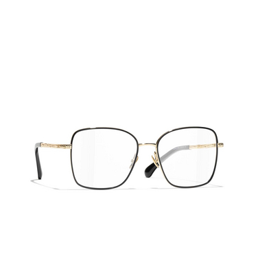 CHANEL square Eyeglasses C395 pale gold & black - three-quarters view