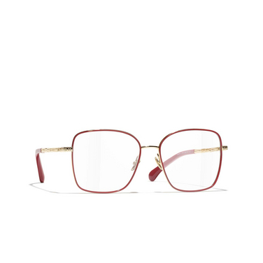 CHANEL square Eyeglasses C424 pale gold & dark red - three-quarters view