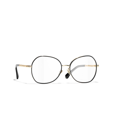 CHANEL butterfly Eyeglasses C395 pale gold & black - three-quarters view