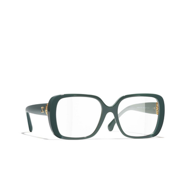 CHANEL square Eyeglasses 1793 teal green - three-quarters view