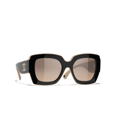 CHANEL square Sunglasses C53443 black & beige - three-quarters view