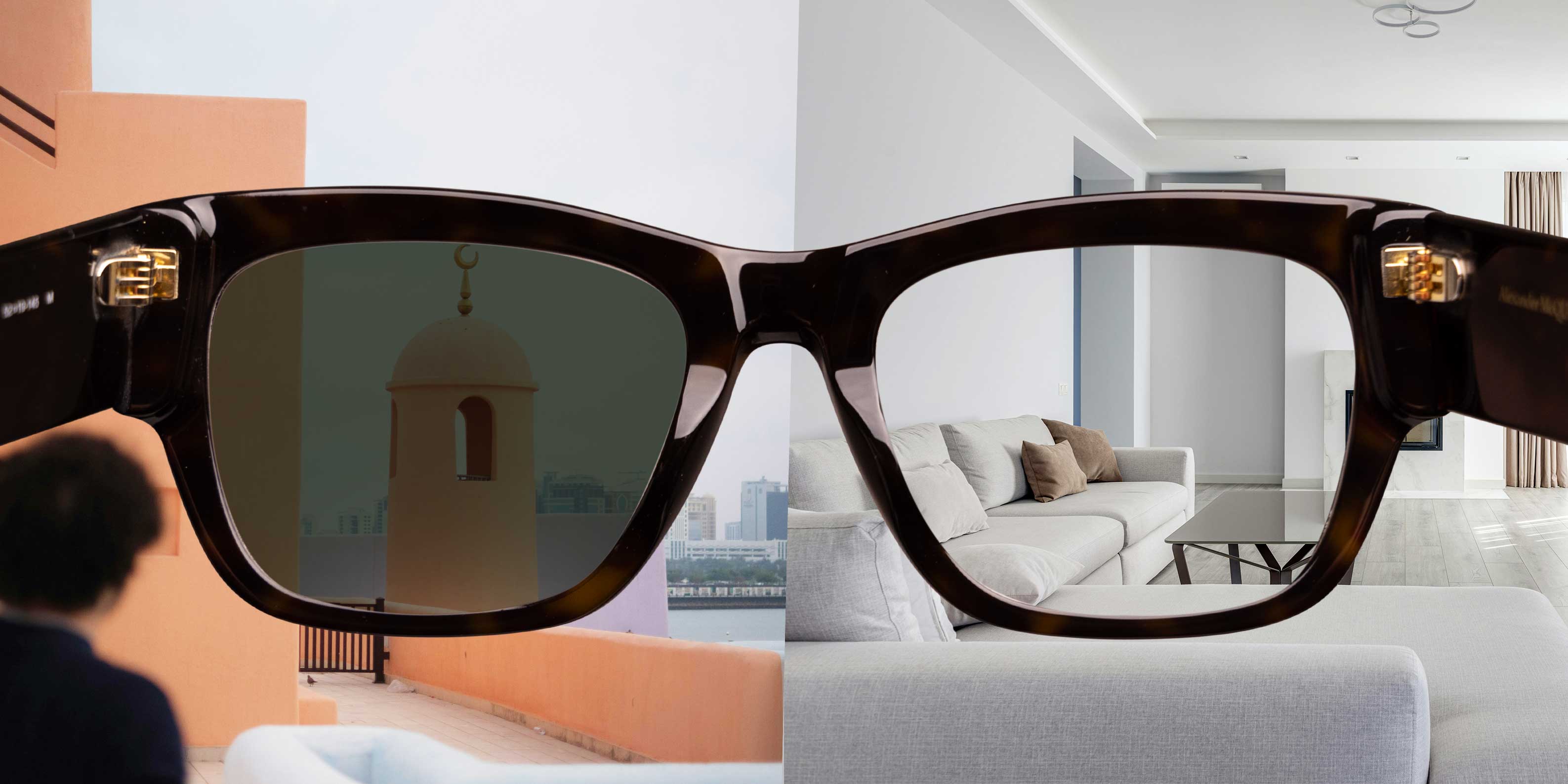 Light-intelligent glasses indoors and outdoors.