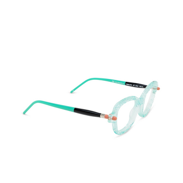 Kuboraum P5 Eyeglasses WT PK water handcraft finishing + black shine + tiffany blue - three-quarters view