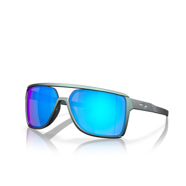Oakley CASTEL Sunglasses 914713 matte silver / blue colorshift - three-quarters view