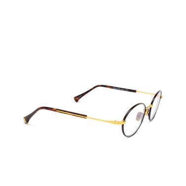 Tom Ford FT5973-B Eyeglasses 050 shiny dark brown / shiny deep gold - three-quarters view
