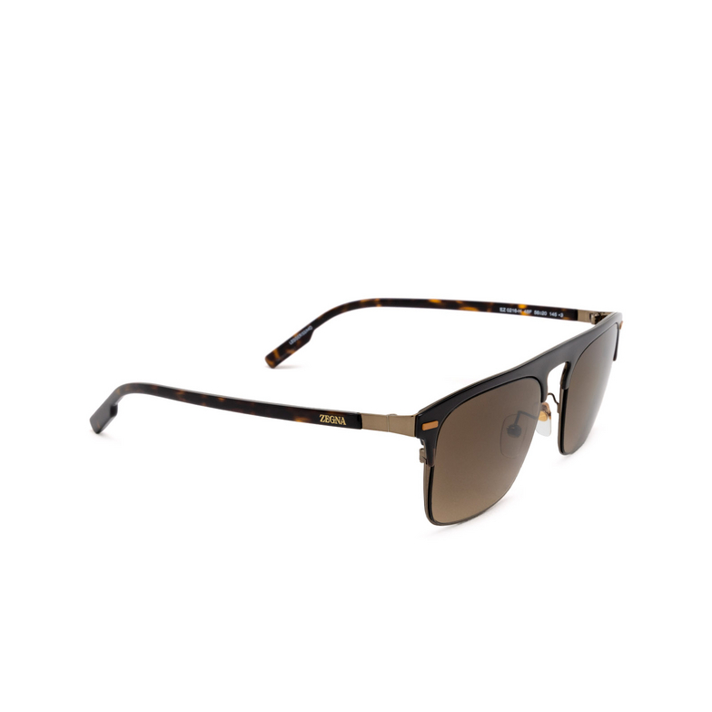 Zegna EZ0216-H Sunglasses 48F shiny dark bronze / dark havana - 2/3