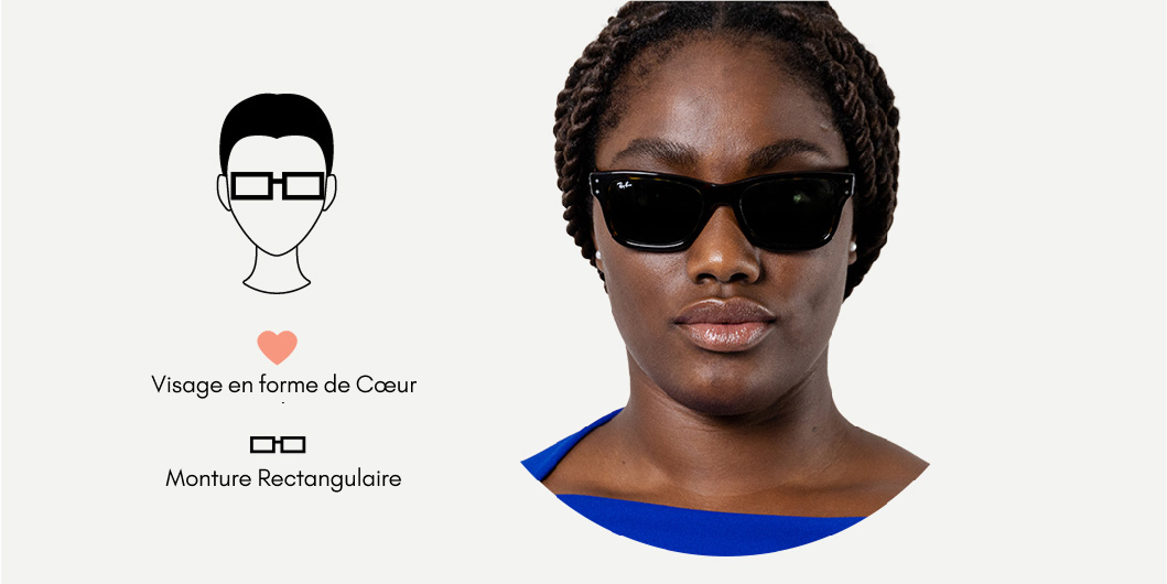 lunettes de soleil rectangulaires pour visage en forme de cœur
