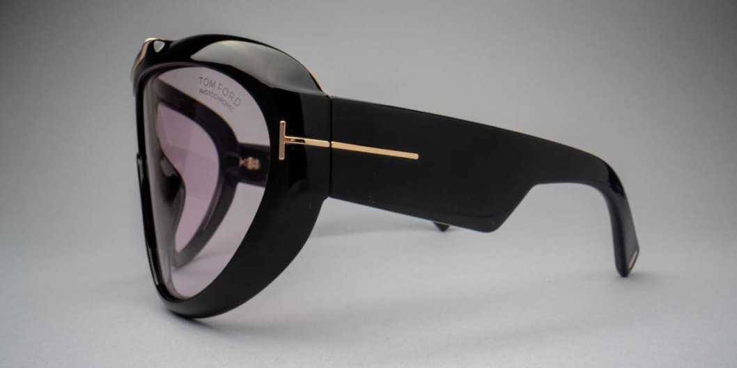 Side view of Tom Ford eyewear showing wide temple design