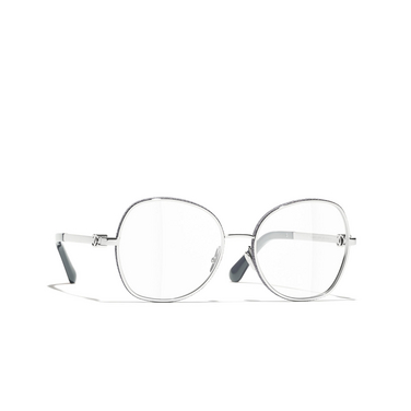 CHANEL oval Eyeglasses C124 silver - three-quarters view