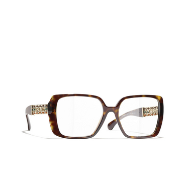 CHANEL square Eyeglasses C714 dark havana - three-quarters view