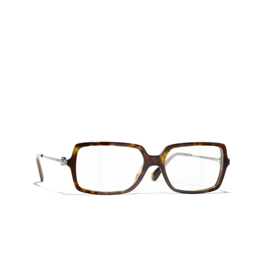 CHANEL rectangle Eyeglasses C714 dark havana - three-quarters view