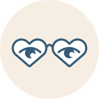 Icon of heart-shaped glasses with bright light