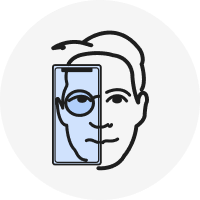 Icône d’une personne utilisant l’essai virtuel sur téléphone