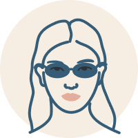 Icon with woman wearing light-responsive glasses