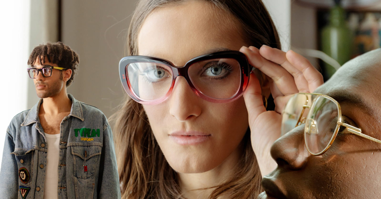 Collage of eyeglasses with plano lenses