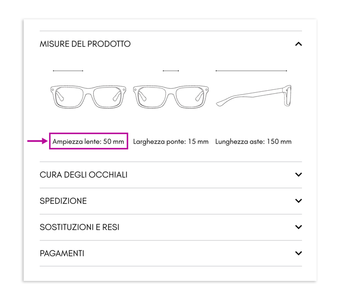Esempio di misure occhiali su miaburton.com